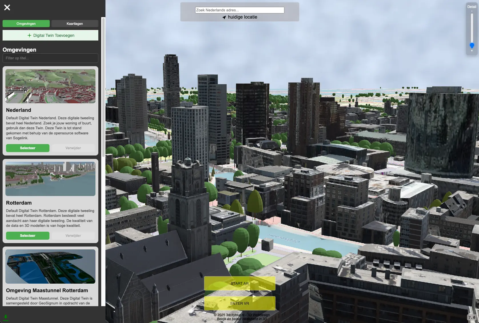 3D kaart webviewer van Nederland met gebouwen, Digital Twin data en Gaussian Splats