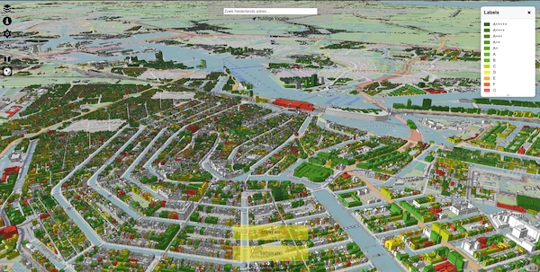 3D energielabels van gebouwen
                in Nederland weergegeven in een interactieve digital twin